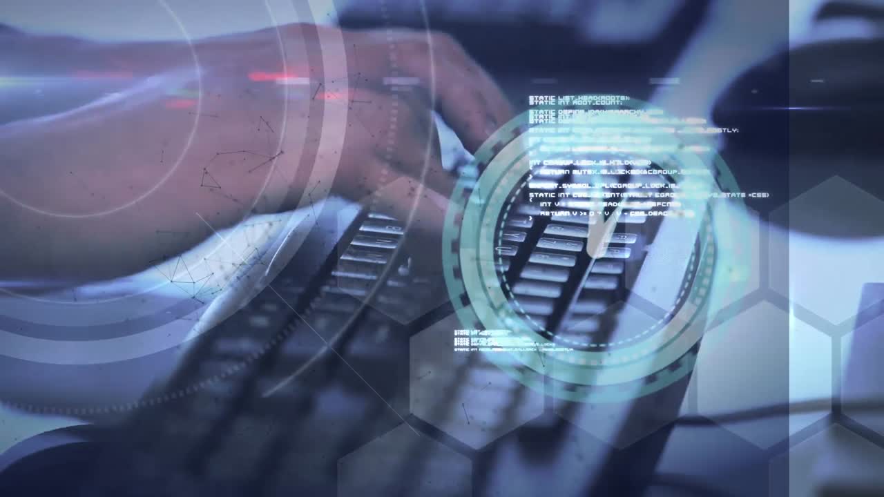 animación del procesamiento de datos y el reloj sobre las manos escribiendo en el teclado