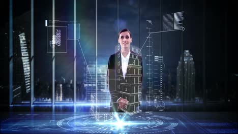 mujer de negocios usando una pantalla digital