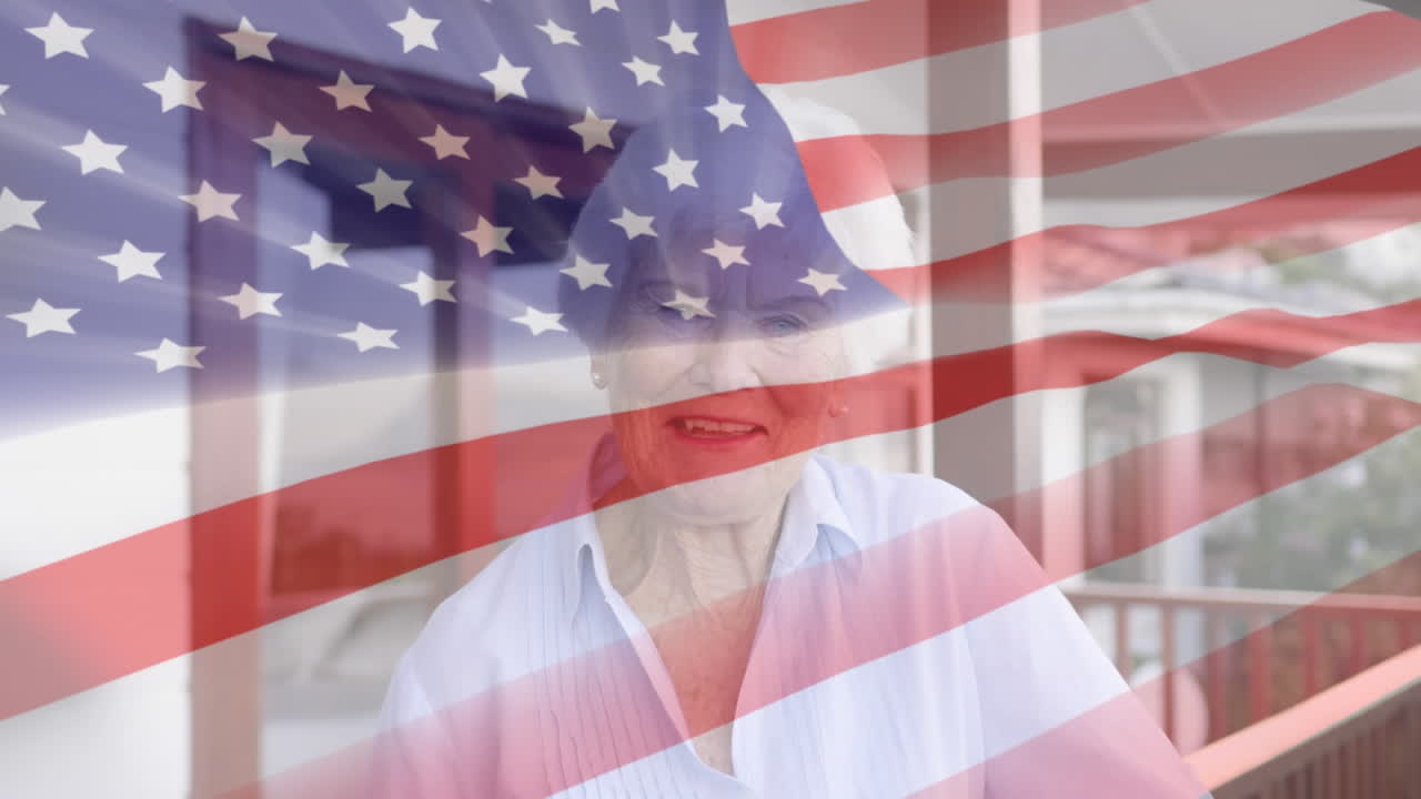 미국 국기를 흔들며