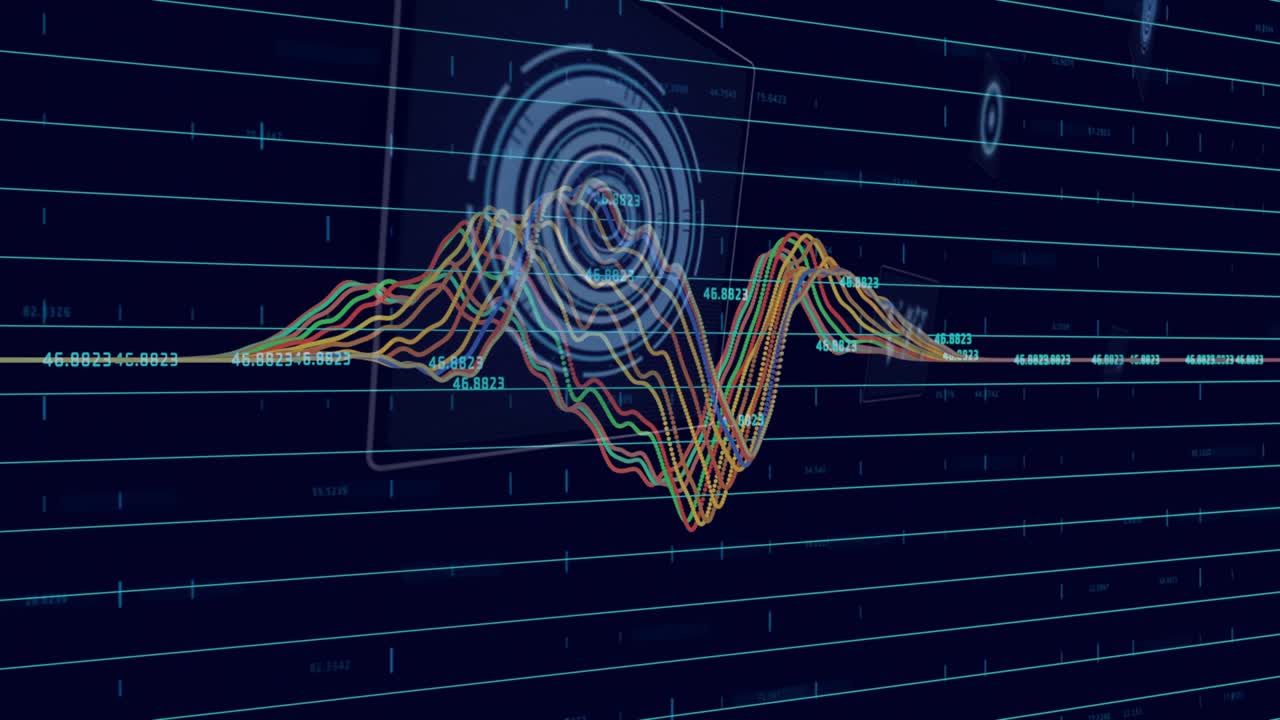 Baseline spike starting color waveform rising HUD rings pulsing numbers updating for insight
