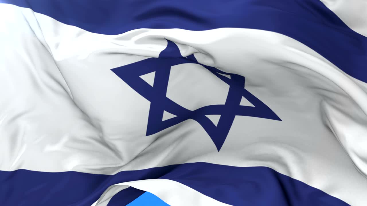 Bandiera israeliana che sventola al vento con cielo blu al rallentatore, in loop