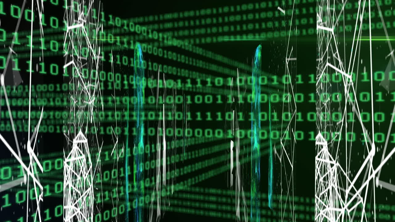 Animation of connections and binary code in black space