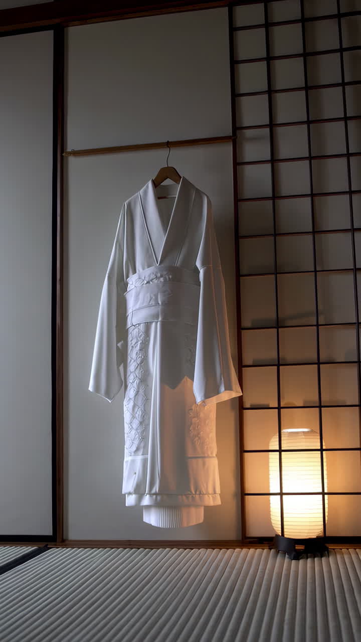 和室に掛かる白い着物