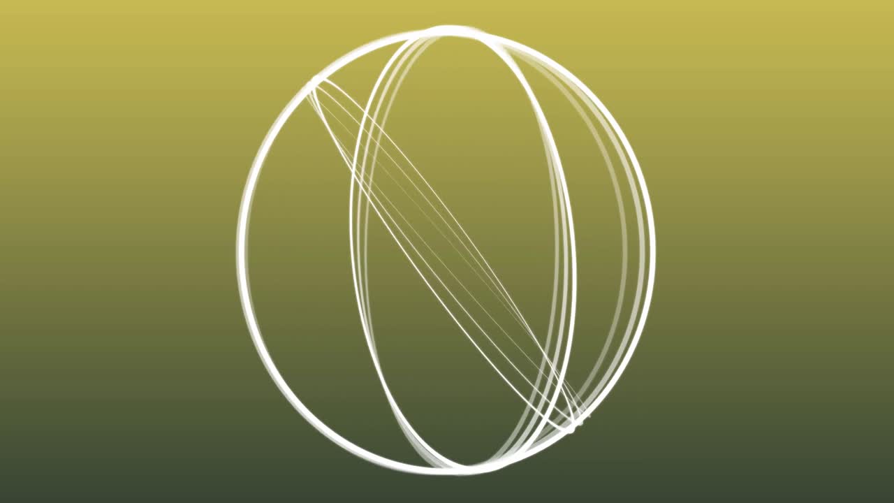 노란색 배경에 회전하는  ⁇ 색 원의 네트워크의 애니메이션