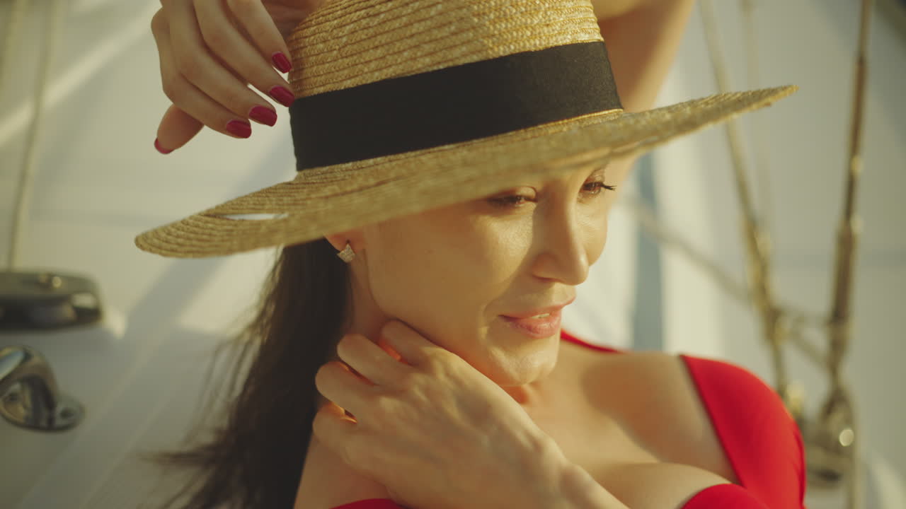 женщина в соломенной шляпе на яхте