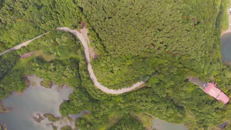 Drone-footage-around-the-lakes-near-Mt-Fuji-in-Japan-Shizuoka,-Japan