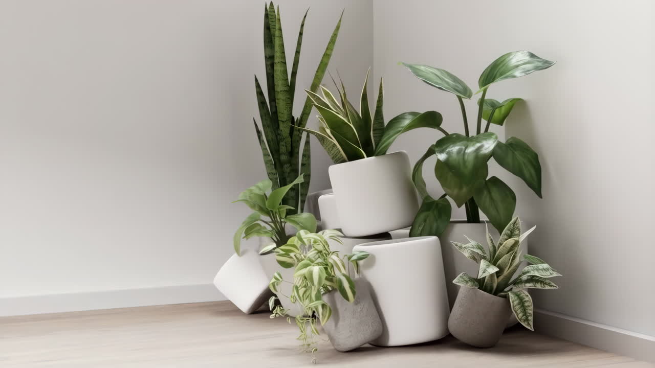 A collection of various green potted houseplants arranged in a room corner