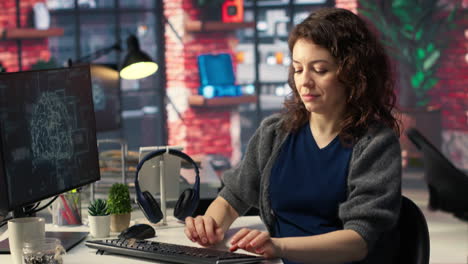 teleworking developer using computer for artificial intelligence computing