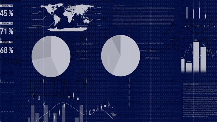 Animation of financial data processing on blue background