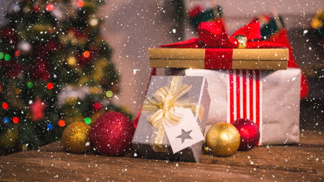 caída de nieve con regalos de navidad decoración