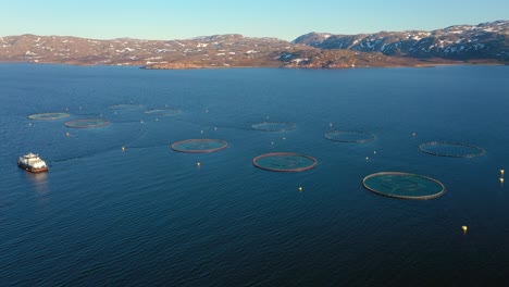 imágenes aéreas de granjas de pesca de salmón en noruega