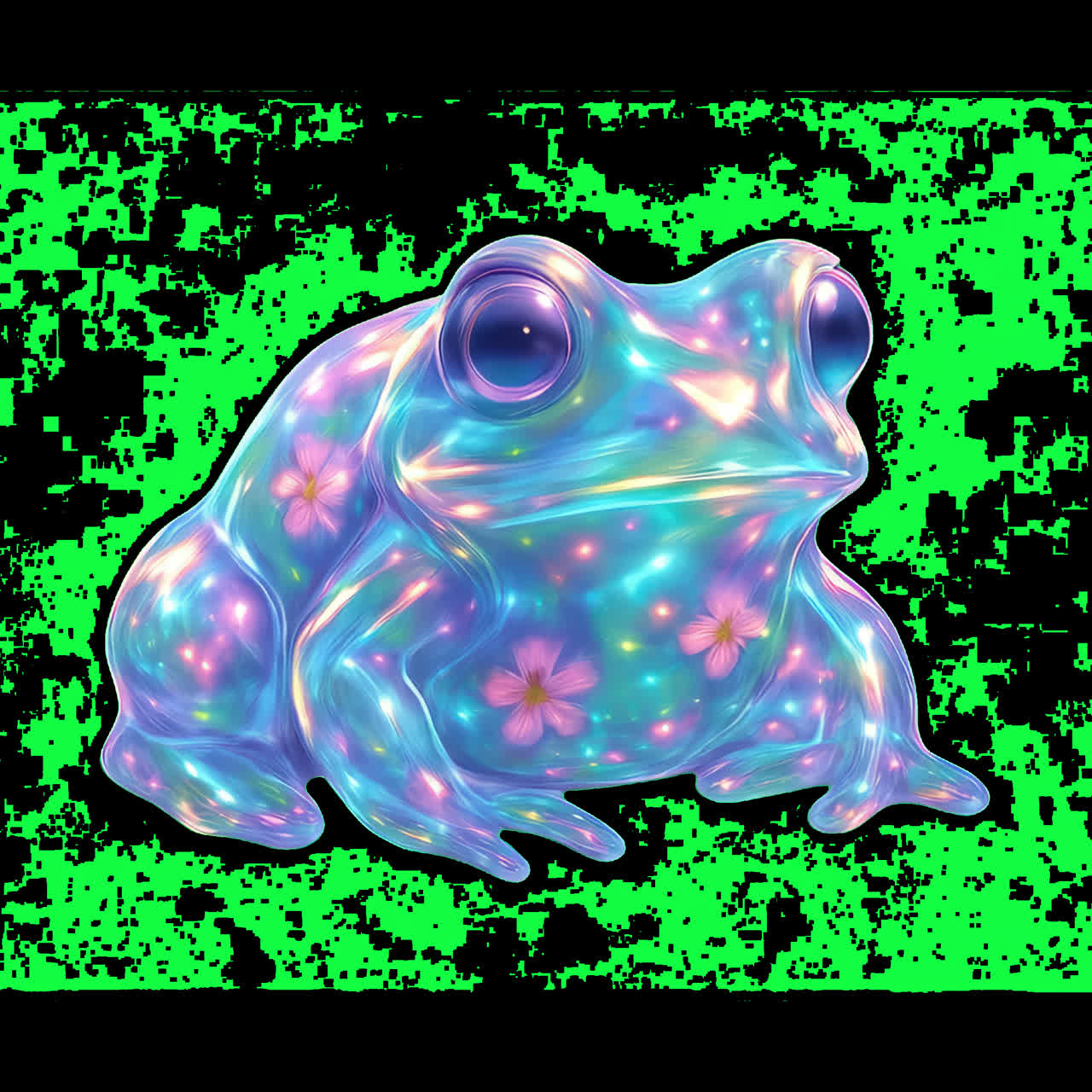Colorful luminescent frog animation isolated asset, transparent 4K video, alpha channel, ProRes 4444
