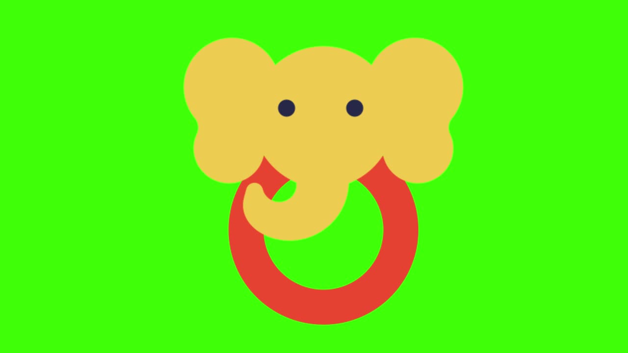 2D animated illustration of a baby toy with an elephant on a green screen