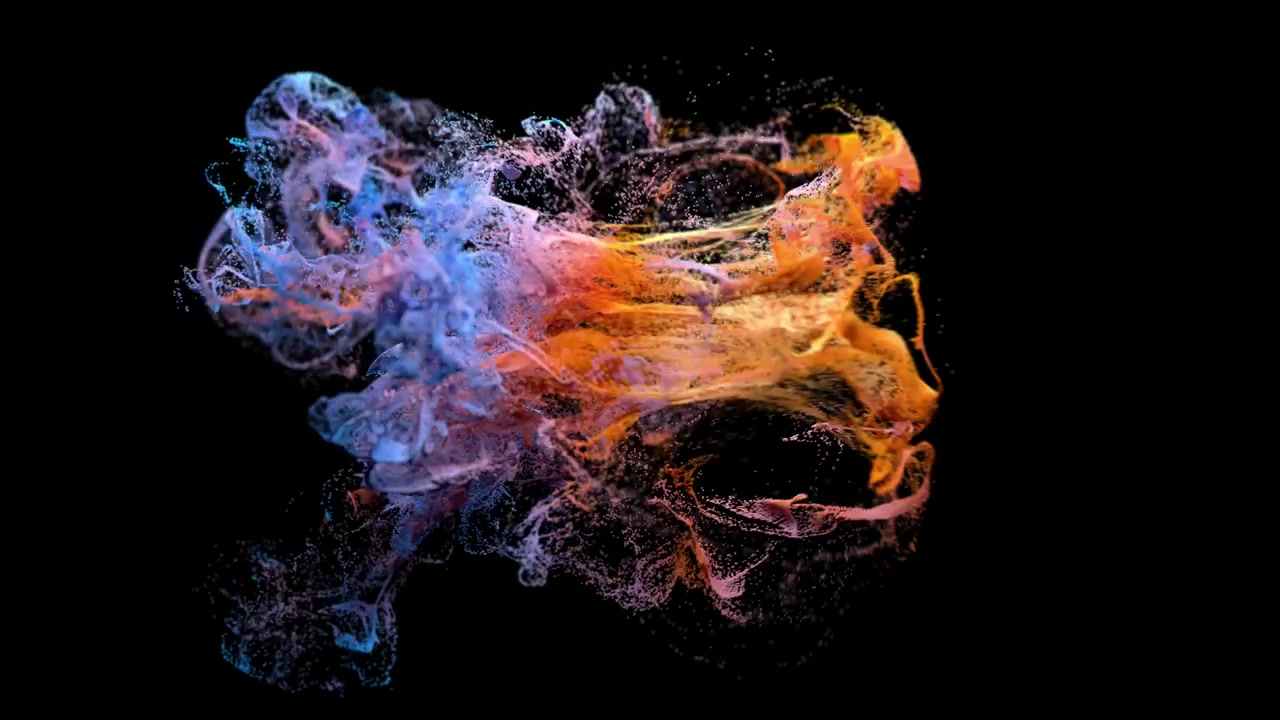 Colour flying through water, vertical but tilted 90 degrees