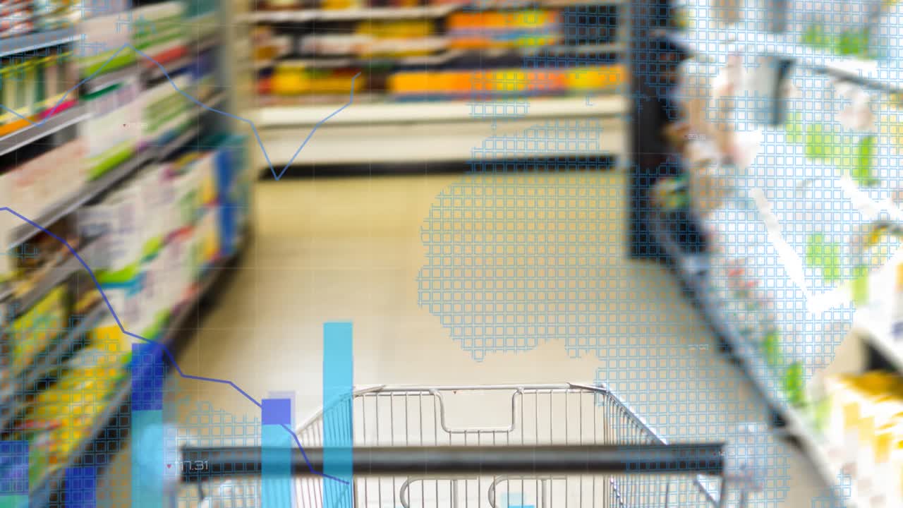 가게에서 트롤리 위에 데이터 처리의 애니메이션