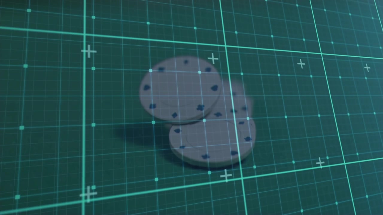 Stack of Poker Chips Falling on Green Grid Surface