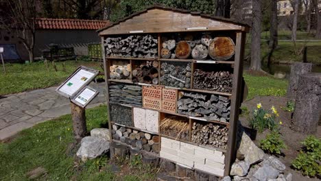 insect hotels encourage biodiversity by providing shelter to a variety of critters from the city of olomouc at "flora" festival