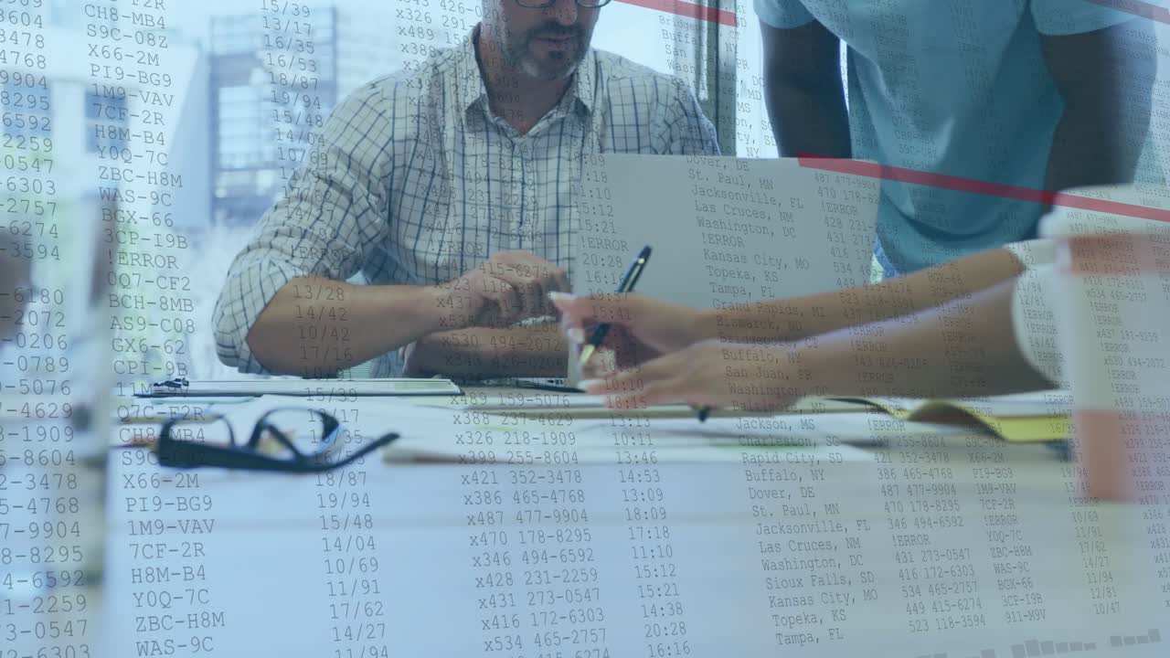 Manager reaching documents passing pen signing at business meeting, adding data red marks on glass
