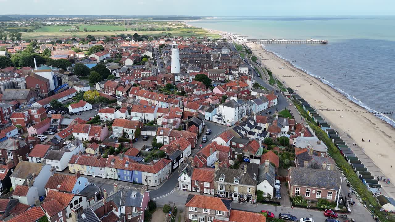 Southwold Suffolk seaside town UK drone aerial view 4K footage summer