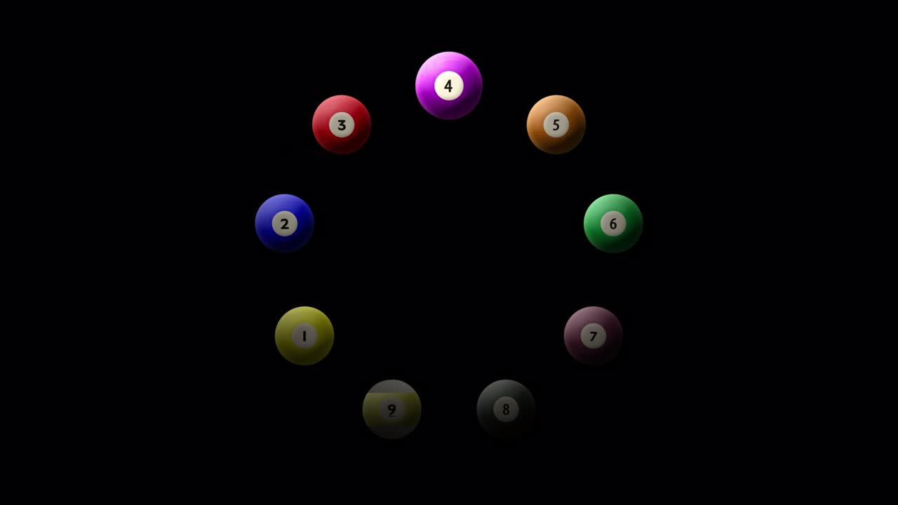 10 segundos de cuenta atrás líder con bolas de billar giratorias y números.