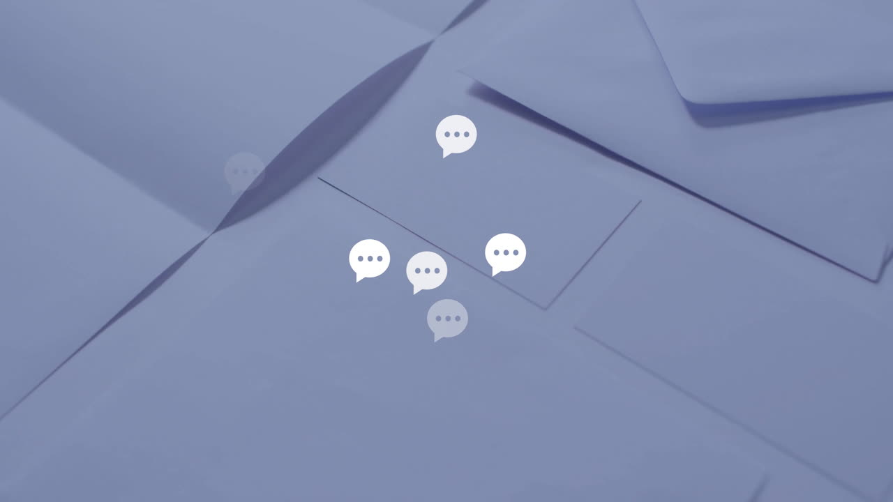 Animation of speech bubble icons floating with envelopes on blue background