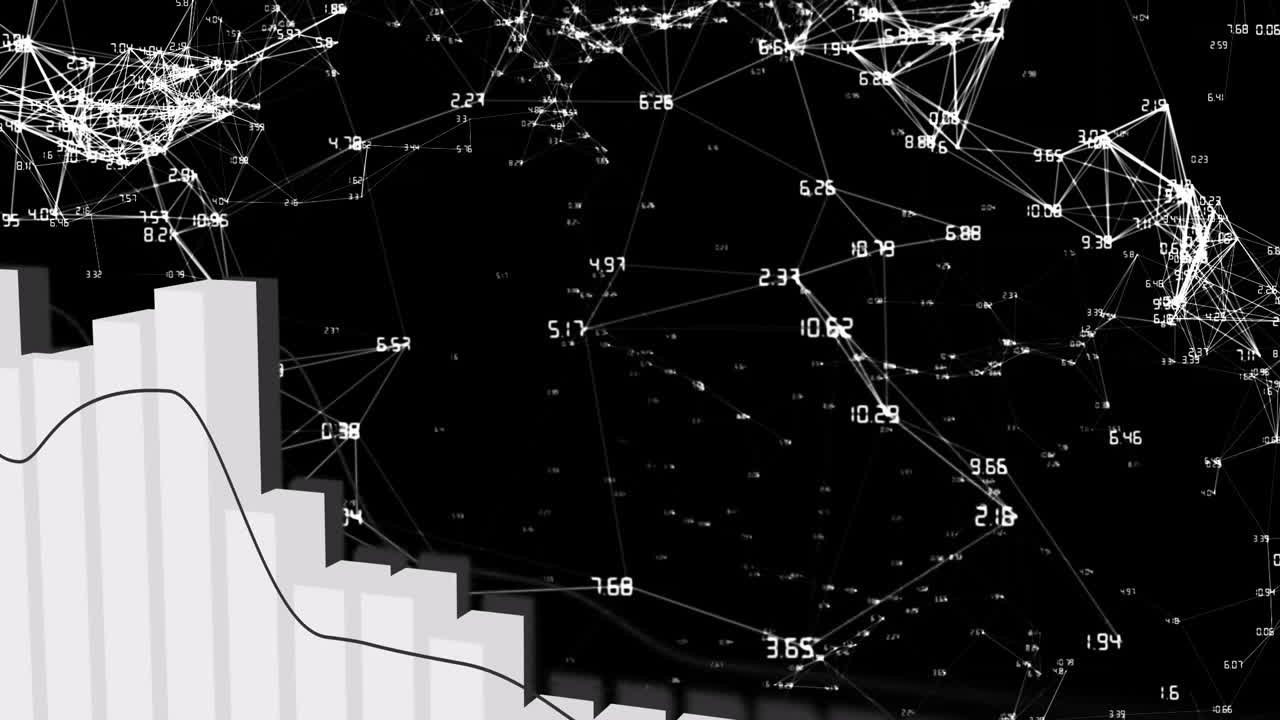 검은색 배경에서 금융 데이터 처리 및 연결의 애니메이션