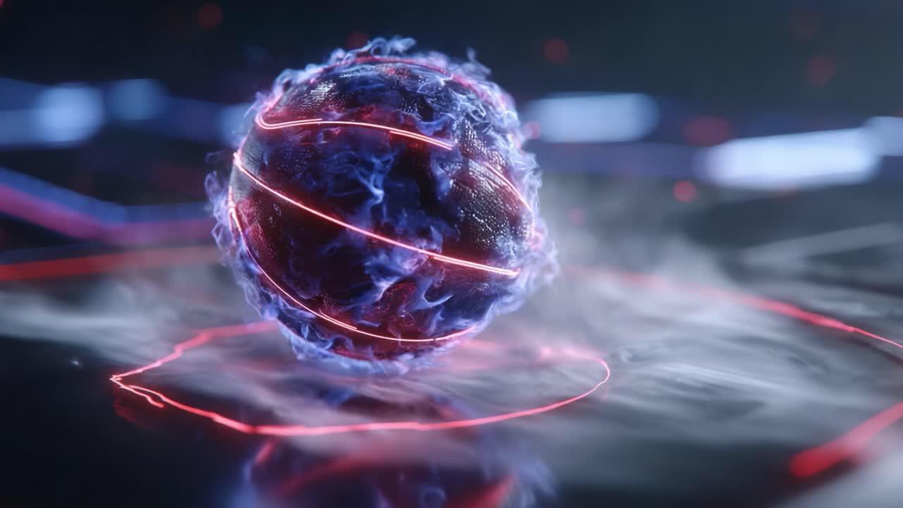 A Dynamic and Futuristic Basketball Glowing with Neon Energy and Surrounded by Wisps of Smoke, Capturing a Moment of Motion and Excitement