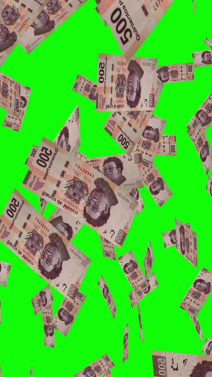 Mexican Pesos Falling on a Green Screen