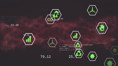 animación de iconos de ecología y procesamiento de datos sobre cadena de adn