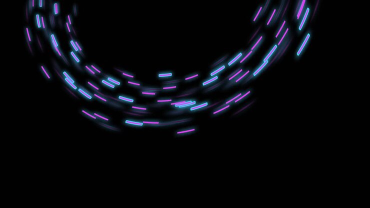 Animation of glowing light trails of data transfer moving on black background