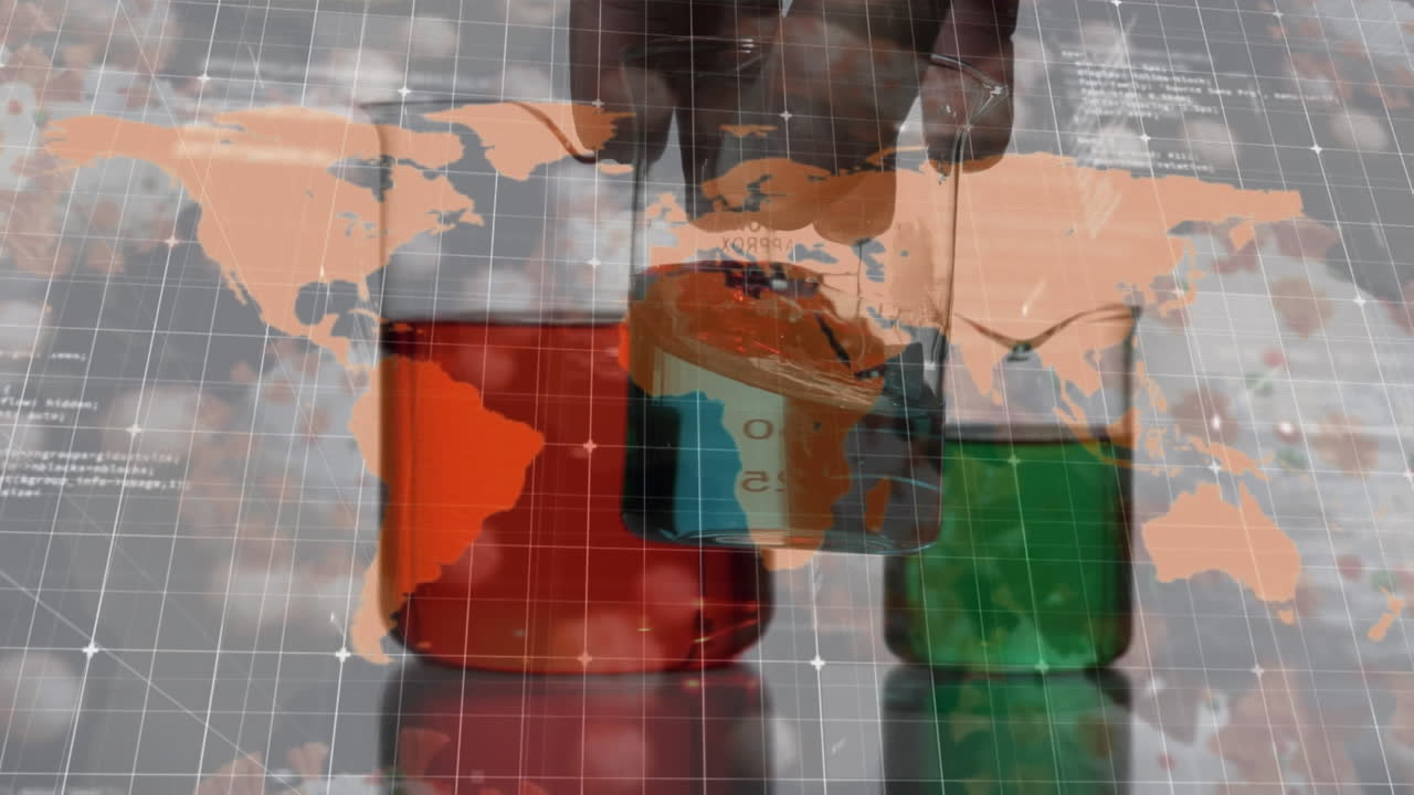 Animation einer Weltkarte über Messbechern.