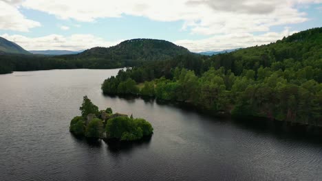Aviemore's-Heart:-Soaring-Over-Loch-An-Eilein-and-Ruins-of-Castle-–-Serenity-of-the-Scottish-Highlands
