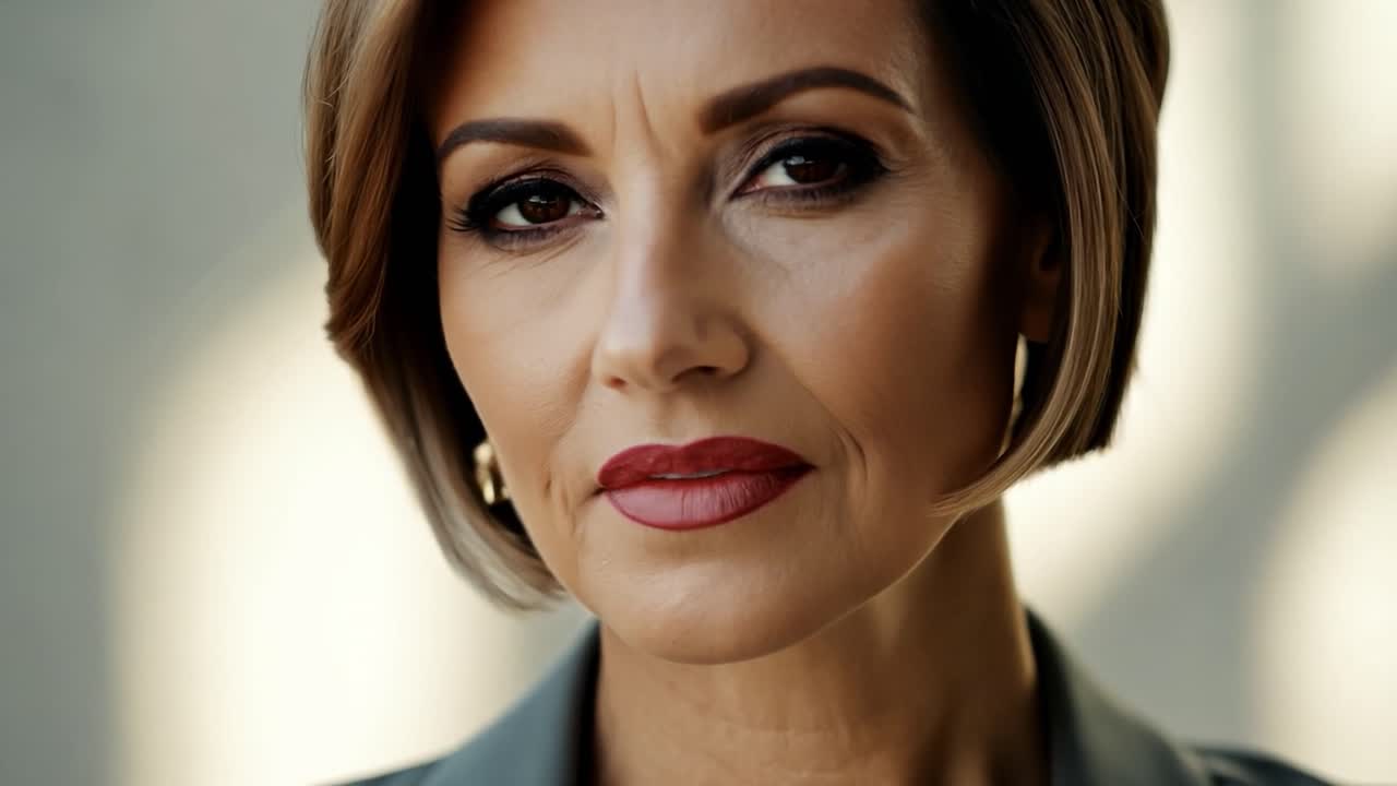 retrato de una mujer hermosa con cabello rubio y lápiz labial rojo