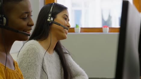 business executives working with headset on desk 4k