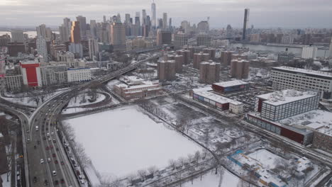 aerial view of a winter day in new york city