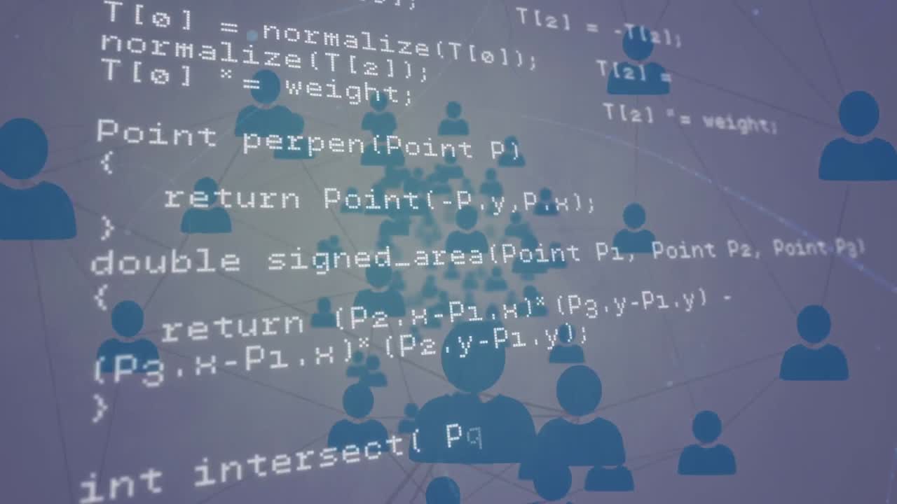 화이트 배경 위에 아이콘과 데이터 처리로 연결 네트워크의 애니메이션