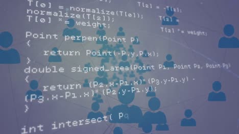 animación de redes de conexiones con iconos y procesamiento de datos sobre fondo blanco