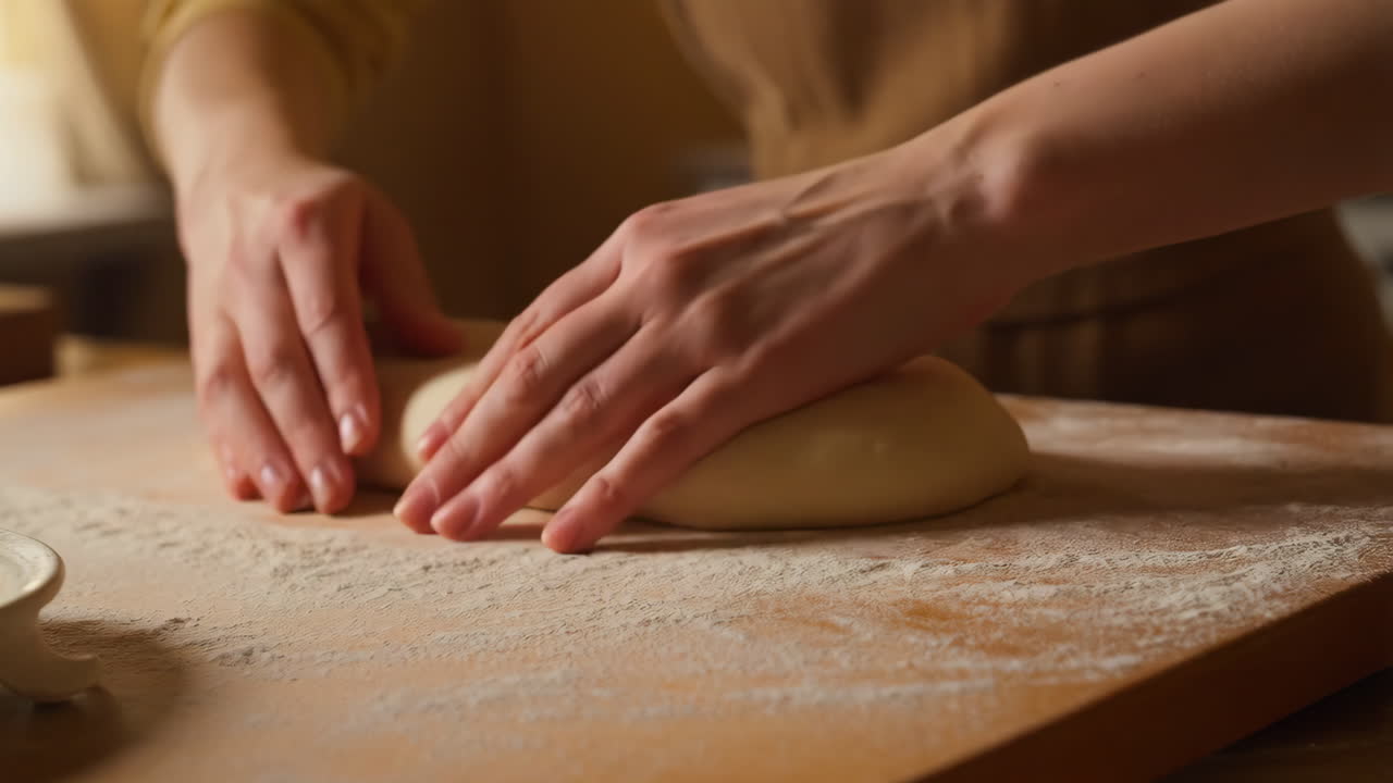 Hands Kneading Dough for Baking