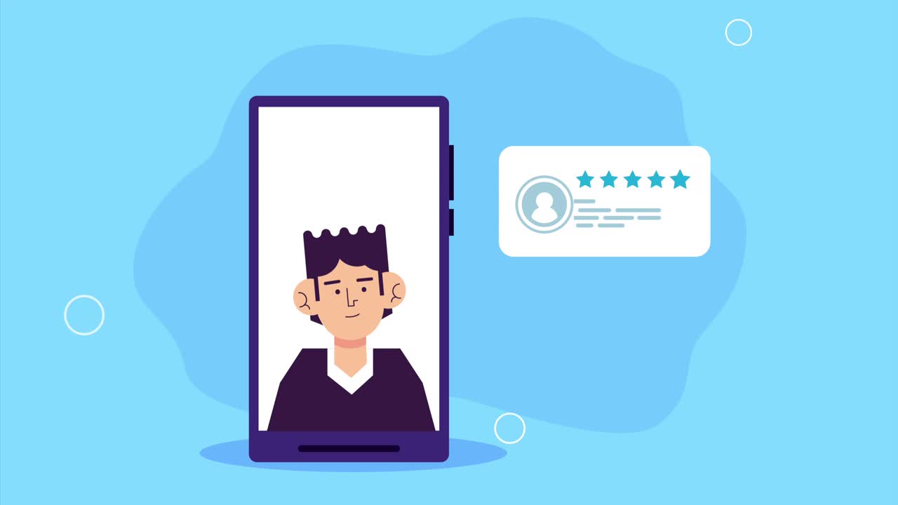 young man worker in smartphone animation