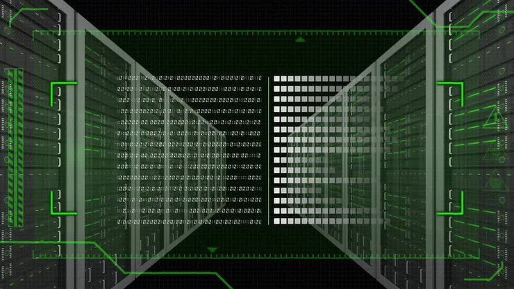 Animation of data processing over server room