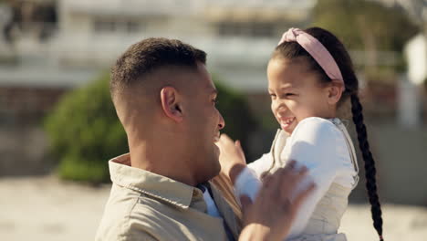 Dad,-happy-and-tickle-with-child-in-playful