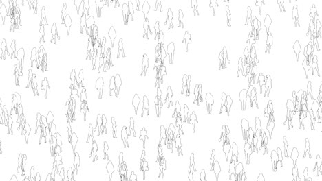 outline silhouettes crowd of people moves camera on white background animation - graphics