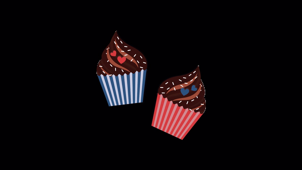 Due Cupcake al Cioccolato Animati Decorati con Cuori