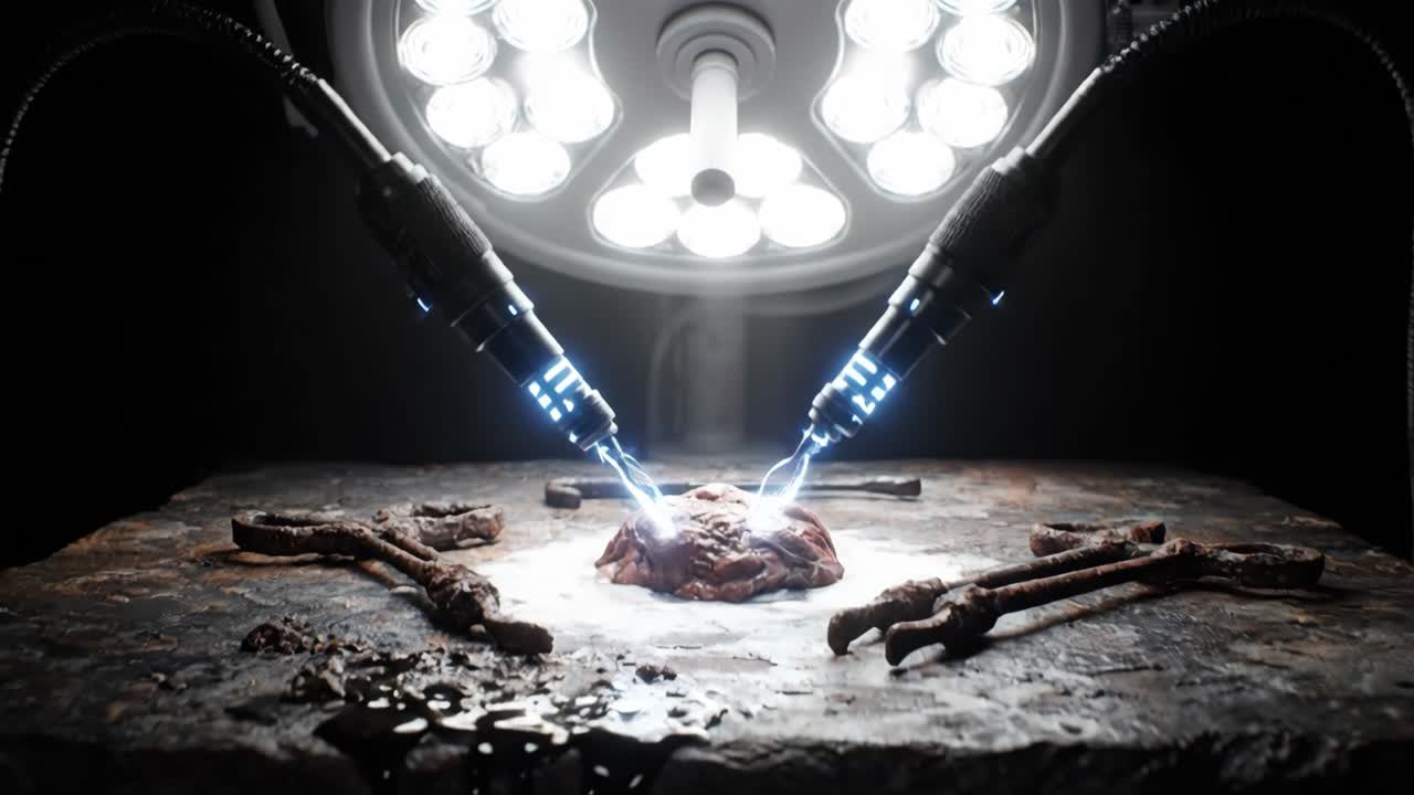 Futuristic Brain Surgery on a Dark Table