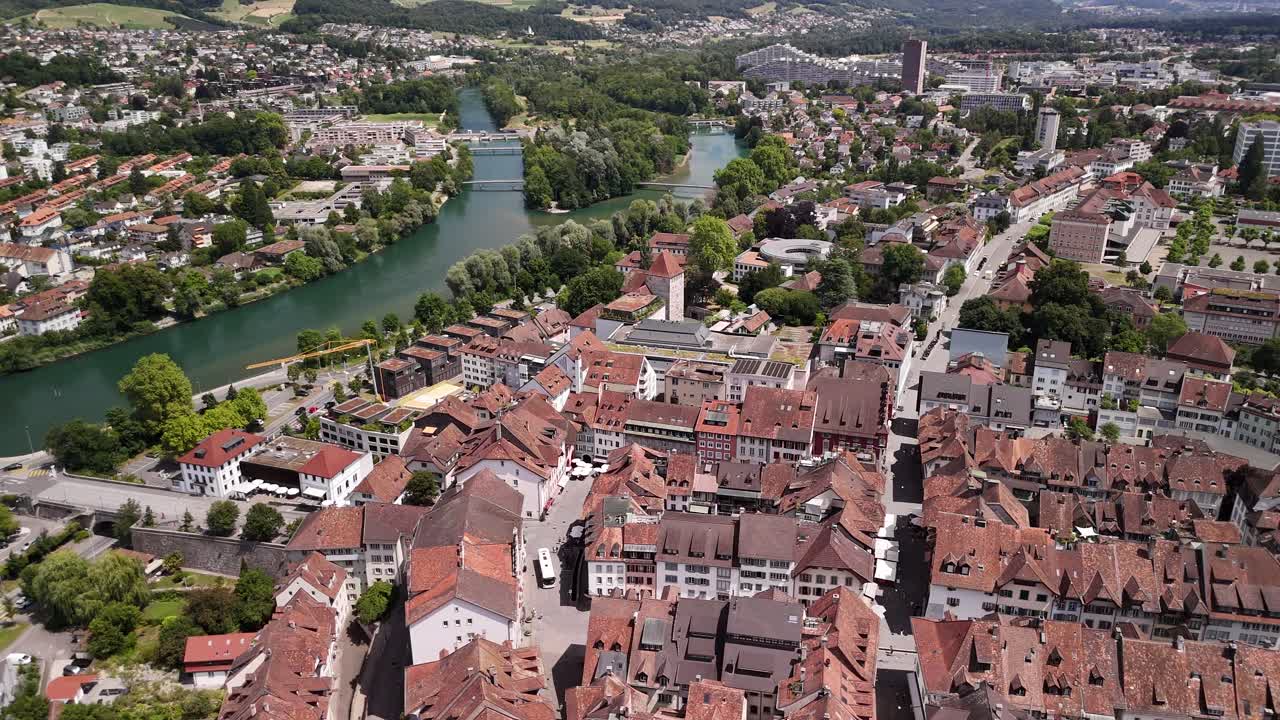 Aarau old town medieval Roman heritage site Switzerland aerial drone