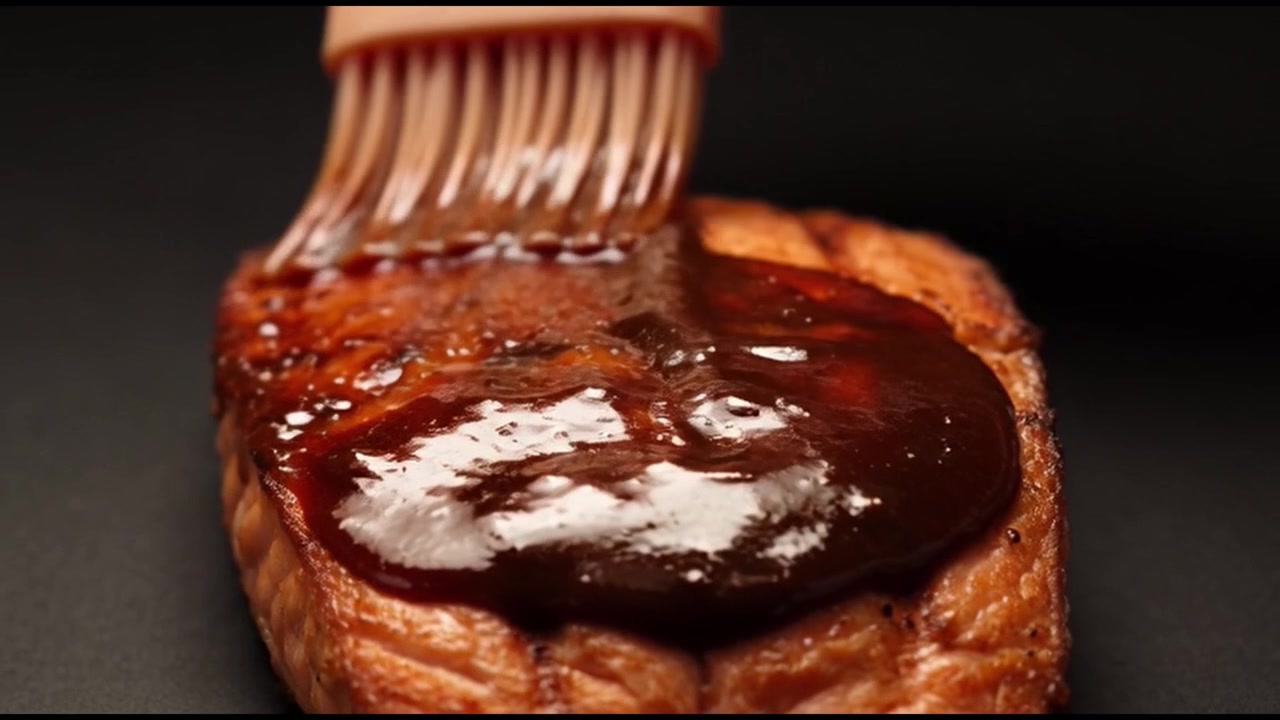 Kokk pensler glasur på grillet laksefilet