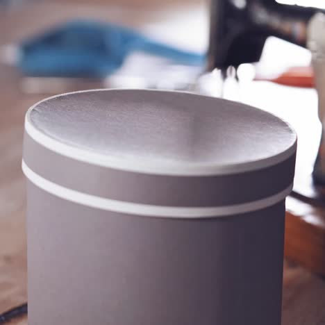 Box with color sewing threads