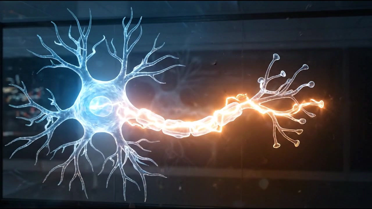 Neuron cell dendrites signal spark connection hologram