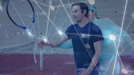 animación de la red de conexiones con procesamiento de datos sobre diversos jugadores de tenis en la cancha