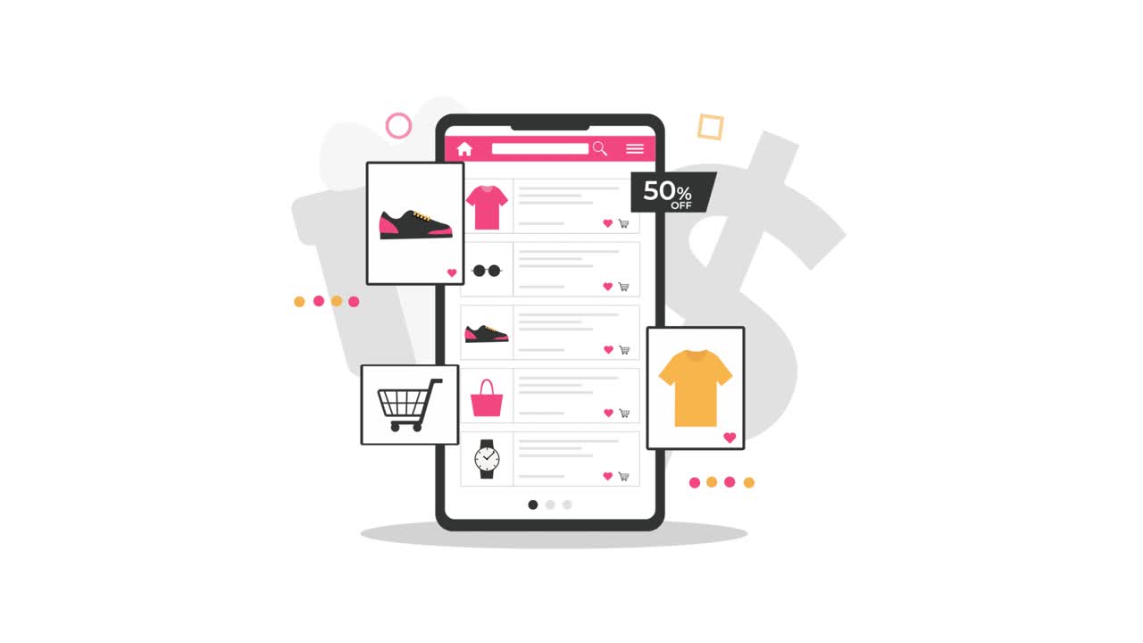 Mobile Phone Displaying Online Shopping Products with Discount Offer
